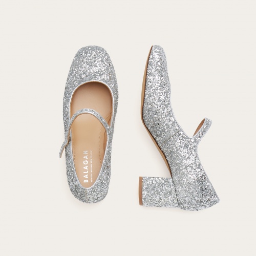 Dora High Heels, silver glitter #1010